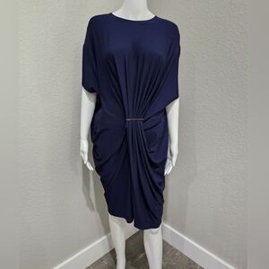 LANVIN navy blue draped kaftan dress